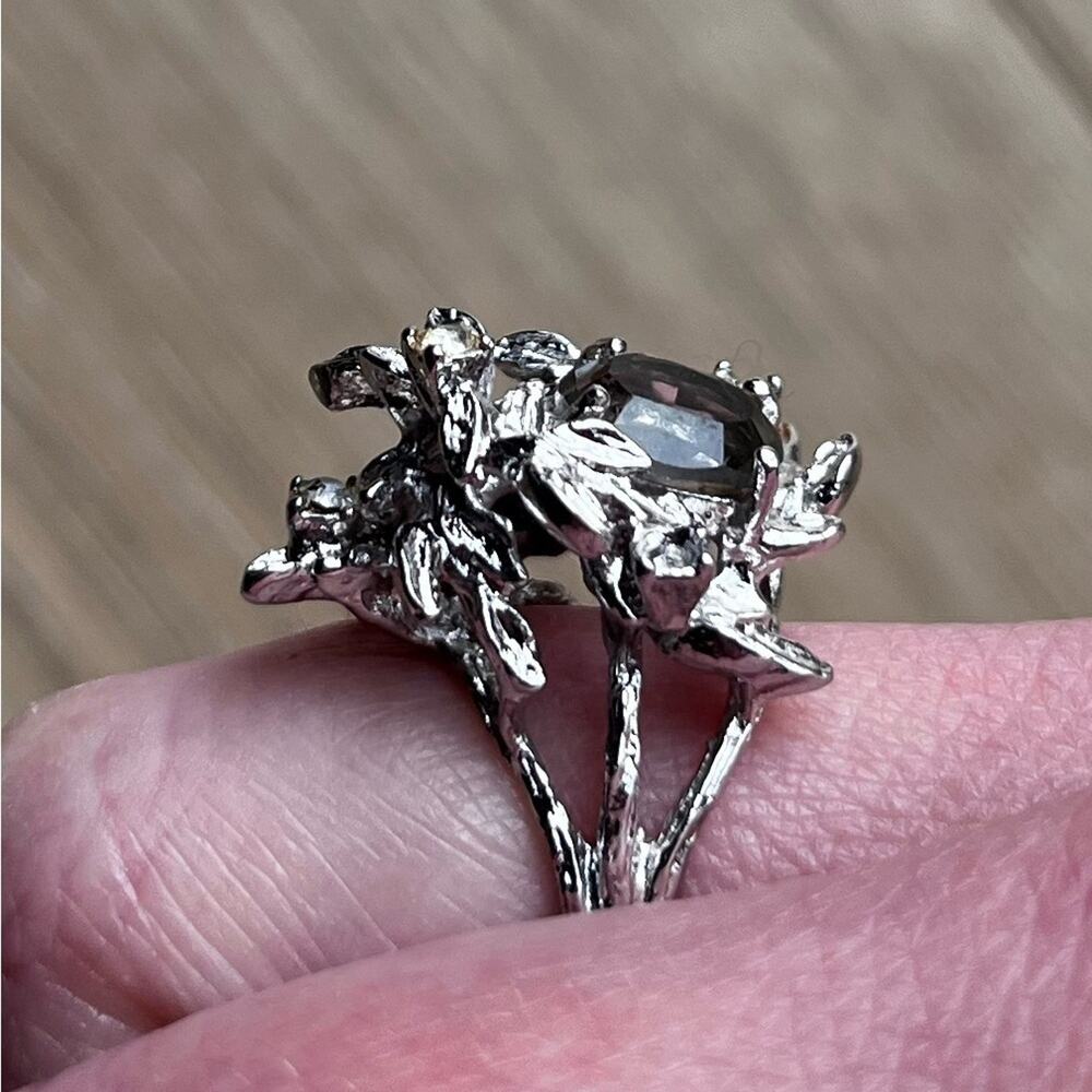 SMOKY QUARTZ Cluster Vintage Designer Signed Ring with 1 Oval Smoky Quartz. 1940 - Picture 7 of 12